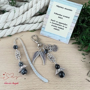 Hópehely obszidián angyal könyvjelző és kulcstartó szett � ásvány ajándék - könyv & zene - könyvjelző - Meska.hu