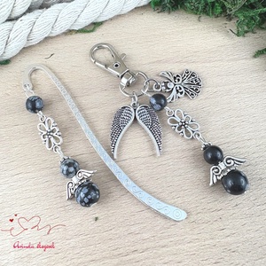 Hópehely obszidián angyal könyvjelző és kulcstartó szett � ásvány ajándék, Könyv & Zene, Könyvjelző, Ékszerkészítés, Gyöngyfűzés, gyöngyhímzés, MESKA