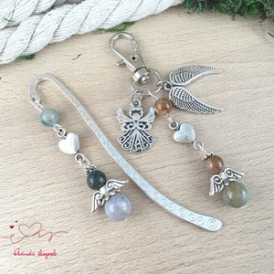 Indiai achát angyal könyvjelző és kulcstartó szett � ásvány ajándék, Könyv & Zene, Könyvjelző, Ékszerkészítés, Gyöngyfűzés, gyöngyhímzés, MESKA