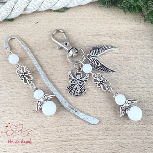 Fehér jade angyal könyvjelző és kulcstartó szett � ásvány ajándék, Könyv & Zene, Könyvjelző, Ékszerkészítés, Gyöngyfűzés, gyöngyhímzés, MESKA