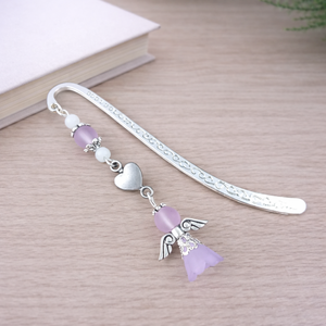 Angyal könyvjelző lila gyöngyökkel - meghitt karácsonyi ajándék könyvszeretőknek, Könyv & Zene, Könyvjelző, Ékszerkészítés, Gyöngyfűzés, gyöngyhímzés, MESKA