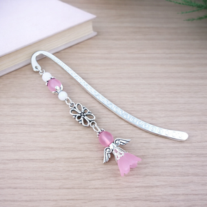 Angyal könyvjelző rózsaszín gyöngyökkel - meghitt karácsonyi ajándék könyvszeretőknek, Könyv & Zene, Könyvjelző, Ékszerkészítés, Gyöngyfűzés, gyöngyhímzés, MESKA