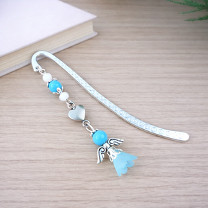 Angyal könyvjelző világoskék gyöngyökkel - meghitt karácsonyi ajándék könyvszeretőknek, Könyv & Zene, Könyvjelző, Ékszerkészítés, Gyöngyfűzés, gyöngyhímzés, MESKA