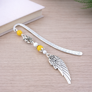 Angyalszárnyas könyvjelző - évzáró ajándék ballagásra, év végi köszönetként citromsárga színben, Könyv & Zene, Könyvjelző, Ékszerkészítés, Gyöngyfűzés, gyöngyhímzés, MESKA