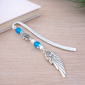 Angyalszárnyas könyvjelző - évzáró ajándék ballagásra, év végi köszönetként világoskék színben, Könyv & Zene, Könyvjelző, Ékszerkészítés, Gyöngyfűzés, gyöngyhímzés, MESKA