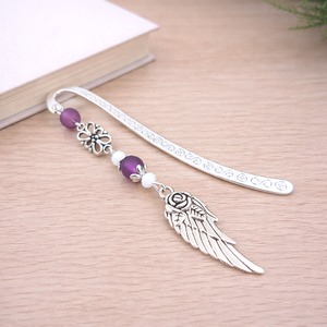 Angyalszárnyas könyvjelző - évzáró ajándék ballagásra, év végi köszönetként lila színben, Könyv & Zene, Könyvjelző, Ékszerkészítés, Gyöngyfűzés, gyöngyhímzés, MESKA