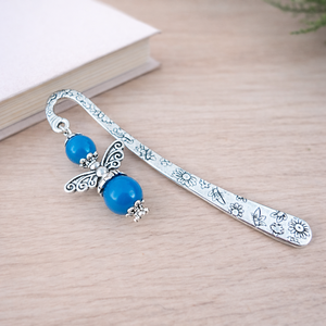 Anyák napi ásvány angyal könyvjelző kék acháttal - szeretettel készült ajándék édesanyáknak, Könyv & Zene, Könyvjelző, Ékszerkészítés, Gyöngyfűzés, gyöngyhímzés, MESKA