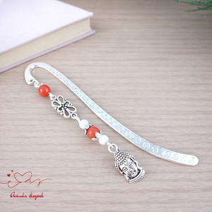 Buddha fejes ásvány könyvjelző � nyugalmat árasztó, kézzel készült ajándék olvasóknak narancs gyöngyökkel, Könyv & Zene, Könyvjelző, Ékszerkészítés, Gyöngyfűzés, gyöngyhímzés, MESKA