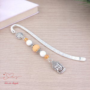 Buddha fejes ásvány könyvjelző � nyugalmat árasztó, kézzel készült ajándék olvasóknak halványsárga gyöngyökkel, Könyv & Zene, Könyvjelző, Ékszerkészítés, Gyöngyfűzés, gyöngyhímzés, MESKA