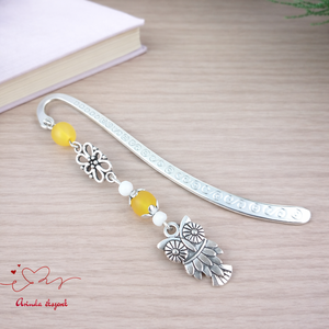 Bagoly könyvjelző sárga gyöngyökkel � kézműves ajándék olvasóknak és tanároknak, Könyv & Zene, Könyvjelző, Ékszerkészítés, Gyöngyfűzés, gyöngyhímzés, MESKA