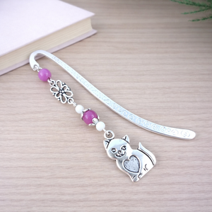 Cicás könyvjelző pink gyöngyökkel � kézzel készült ajándék állatbarátoknak, macskakedvelőknek névnapra, születésnapra, Könyv & Zene, Könyvjelző, Ékszerkészítés, Gyöngyfűzés, gyöngyhímzés, MESKA