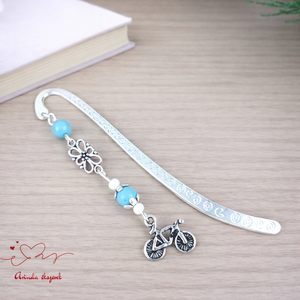 Biciklis könyvjelző � sportos, természetkedvelő ajándék szülinapra, névnapra kék gyöngyökkel, Könyv & Zene, Könyvjelző, Ékszerkészítés, Gyöngyfűzés, gyöngyhímzés, MESKA