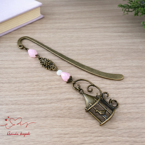 Rózsaszín madárkalitkás könyvjelző � egyedi, kézműves ajándék olvasóknak, Könyv & Zene, Könyvjelző, Ékszerkészítés, Gyöngyfűzés, gyöngyhímzés, MESKA