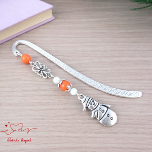 Narancs hóemberes könyvjelző � karácsonyi kézműves ajándék olvasóknak, Könyv & Zene, Könyvjelző, Ékszerkészítés, Gyöngyfűzés, gyöngyhímzés, MESKA