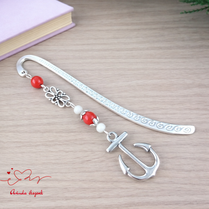 Piros horgonyos könyvjelző � egyedi, kézműves ajándék olvasóknak, Könyv & Zene, Könyvjelző, Ékszerkészítés, Gyöngyfűzés, gyöngyhímzés, MESKA