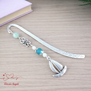 Türkiz vitorlás könyvjelző � egyedi, kézműves ajándék olvasóknak, Könyv & Zene, Könyvjelző, Ékszerkészítés, Gyöngyfűzés, gyöngyhímzés, MESKA