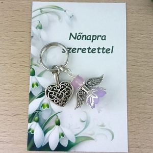 Nőnapi ajándék - lila angyal kulcstartó ajándékkártyával, választható medállal és kártyával, Táska & Tok, Kulcstartó & Táskadísz, Kulcstartó, Ékszerkészítés, Gyöngyfűzés, gyöngyhímzés, MESKA