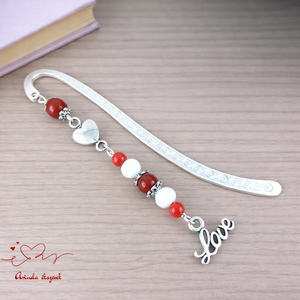 Love könyvjelző piros-fehér színekben � Valentin-napi, romantikus ajándék olvasóknak, Könyv & Zene, Könyvjelző, Ékszerkészítés, Gyöngyfűzés, gyöngyhímzés, MESKA