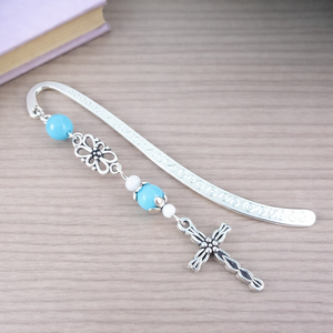 Világoskék kereszt könyvjelző � hittan, erkölcstan pedagógusnak � évzáró, pedagógusnapi ajándék, Könyv & Zene, Könyvjelző, Ékszerkészítés, Gyöngyfűzés, gyöngyhímzés, MESKA