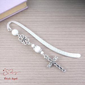 Fehér kereszt könyvjelző � hittan, erkölcstan pedagógusnak � évzáró, pedagógusnapi ajándék, Könyv & Zene, Könyvjelző, Ékszerkészítés, Gyöngyfűzés, gyöngyhímzés, MESKA