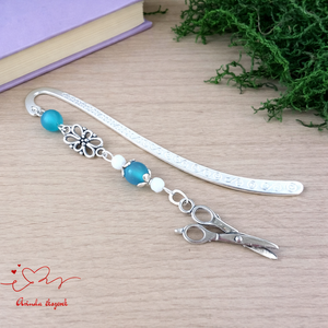 Világoskék ollós könyvjelző � kreatív ajándék kézimunkázóknak és alkotóknak, Könyv & Zene, Könyvjelző, Ékszerkészítés, Gyöngyfűzés, gyöngyhímzés, MESKA