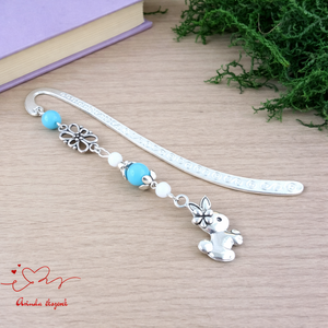 Világoskék nyuszis könyvjelző � óvónéninek és dadusnak év végi köszönőajándék, Könyv & Zene, Könyvjelző, Ékszerkészítés, Gyöngyfűzés, gyöngyhímzés, MESKA