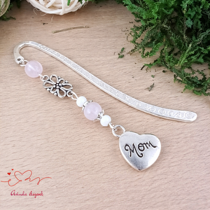 Rózsakvarc Mom szív könyvjelző � Anyák napi ajándék szeretettel, Könyv & Zene, Könyvjelző, Ékszerkészítés, Gyöngyfűzés, gyöngyhímzés, MESKA