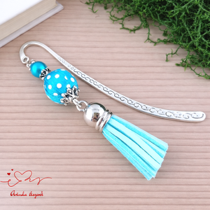 Türkiz vidám pöttyös bojtos könyvjelző � kedves ajándék pedagógusnak , Könyv & Zene, Könyvjelző, Ékszerkészítés, Gyöngyfűzés, gyöngyhímzés, MESKA