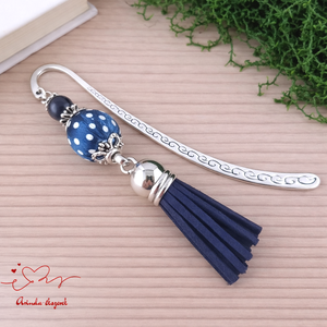 Sötétkék vidám pöttyös bojtos könyvjelző � kedves ajándék pedagógusnak , Könyv & Zene, Könyvjelző, Ékszerkészítés, Gyöngyfűzés, gyöngyhímzés, MESKA