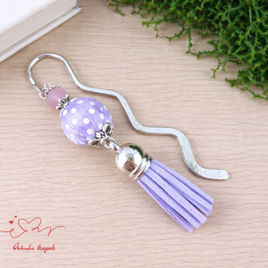 Levendula vidám pöttyös bojtos könyvjelző � kedves ajándék pedagógusnak , Könyv & Zene, Könyvjelző, Ékszerkészítés, Gyöngyfűzés, gyöngyhímzés, MESKA