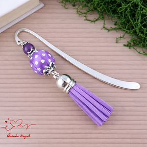 Lila vidám pöttyös bojtos könyvjelző � kedves ajándék pedagógusnak , Könyv & Zene, Könyvjelző, Ékszerkészítés, Gyöngyfűzés, gyöngyhímzés, MESKA