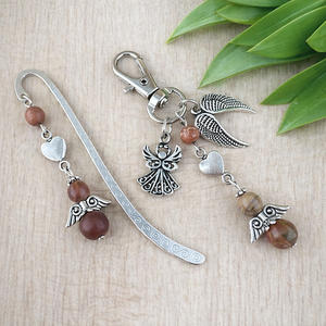 Leopárd jáspis angyal könyvjelző és kulcstartó szett � ásvány ajándék, Könyv & Zene, Könyvjelző, Ékszerkészítés, Gyöngyfűzés, gyöngyhímzés, MESKA