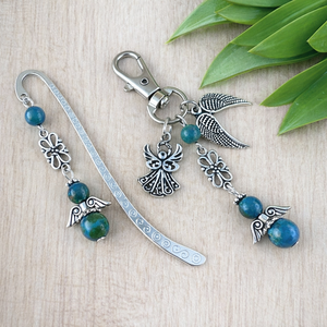 Krizokolla angyal könyvjelző és kulcstartó szett � ásvány ajándék, Könyv & Zene, Könyvjelző, Ékszerkészítés, Gyöngyfűzés, gyöngyhímzés, MESKA