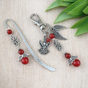 Karneol angyal könyvjelző és kulcstartó szett � ásvány ajándék, Könyv & Zene, Könyvjelző, Ékszerkészítés, Gyöngyfűzés, gyöngyhímzés, MESKA