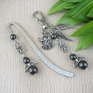 Hematit grafit angyal könyvjelző és kulcstartó szett � ásvány ajándék, Könyv & Zene, Könyvjelző, Ékszerkészítés, Gyöngyfűzés, gyöngyhímzés, MESKA