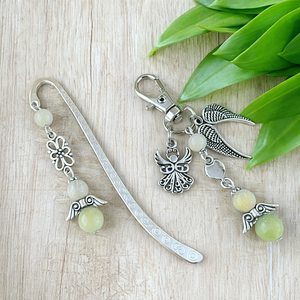 Amazonit angyal könyvjelző és kulcstartó szett � ásvány ajándék, Könyv & Zene, Könyvjelző, Ékszerkészítés, Gyöngyfűzés, gyöngyhímzés, MESKA