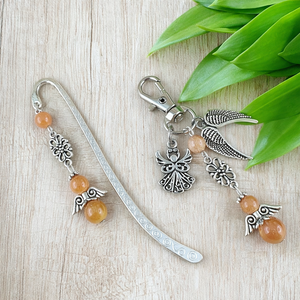 Narancs aventurin angyal könyvjelző és kulcstartó szett � ásvány ajándék, Könyv & Zene, Könyvjelző, Ékszerkészítés, Gyöngyfűzés, gyöngyhímzés, MESKA