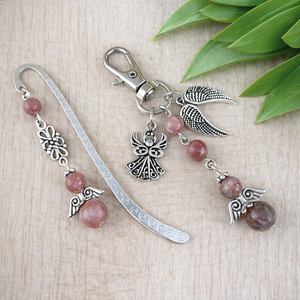 Lepidolit angyal könyvjelző és kulcstartó szett � ásvány ajándék, Könyv & Zene, Könyvjelző, Ékszerkészítés, Gyöngyfűzés, gyöngyhímzés, MESKA