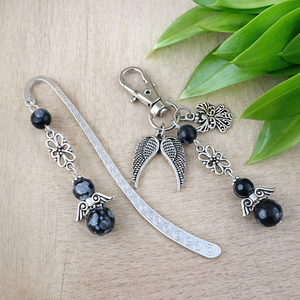 Hópehely obszidián angyal könyvjelző és kulcstartó szett � ásvány ajándék, Könyv & Zene, Könyvjelző, Ékszerkészítés, Gyöngyfűzés, gyöngyhímzés, MESKA