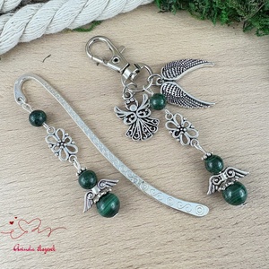 Malachit angyal könyvjelző és kulcstartó szett � ásvány ajándék - könyv & zene - könyvjelző - Meska.hu