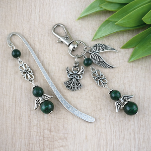 Malachit angyal könyvjelző és kulcstartó szett � ásvány ajándék, Könyv & Zene, Könyvjelző, Ékszerkészítés, Gyöngyfűzés, gyöngyhímzés, MESKA