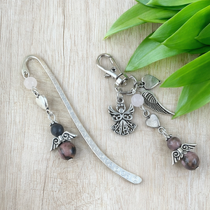 Rodonit angyal könyvjelző és kulcstartó szett � ásvány ajándék, Könyv & Zene, Könyvjelző, Ékszerkészítés, Gyöngyfűzés, gyöngyhímzés, MESKA