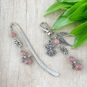 Rodonit pink angyal könyvjelző és kulcstartó szett � ásvány ajándék, Könyv & Zene, Könyvjelző, Ékszerkészítés, Gyöngyfűzés, gyöngyhímzés, MESKA