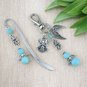 Türkiz kék angyal könyvjelző és kulcstartó szett � ásvány ajándék, Könyv & Zene, Könyvjelző, Ékszerkészítés, Gyöngyfűzés, gyöngyhímzés, MESKA