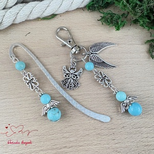 Türkiz kék angyal könyvjelző és kulcstartó szett � ásvány ajándék - könyv & zene - könyvjelző - Meska.hu