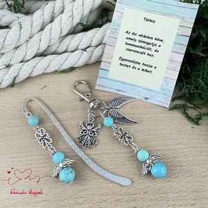 Türkiz kék angyal könyvjelző és kulcstartó szett � ásvány ajándék - könyv & zene - könyvjelző - Meska.hu