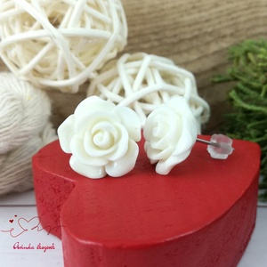 14 mm fehér rózsa bedugós fülbevaló � nemesacél alapú romantikus virág ékszer, ajándék nőknek - ékszer - fülbevaló - pötty fülbevaló - Meska.hu