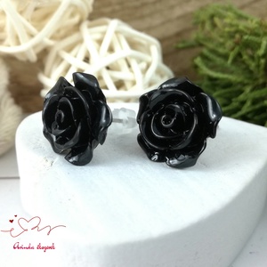 14 mm fekete rózsa bedugós fülbevaló � nemesacél alapú romantikus virág ékszer, ajándék nőknek - ékszer - fülbevaló - pötty fülbevaló - Meska.hu