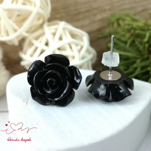 14 mm fekete rózsa bedugós fülbevaló � nemesacél alapú romantikus virág ékszer, ajándék nőknek - ékszer - fülbevaló - pötty fülbevaló - Meska.hu