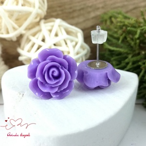 14 mm lila rózsa bedugós fülbevaló � nemesacél alapú romantikus virág ékszer, ajándék nőknek - ékszer - fülbevaló - pötty fülbevaló - Meska.hu